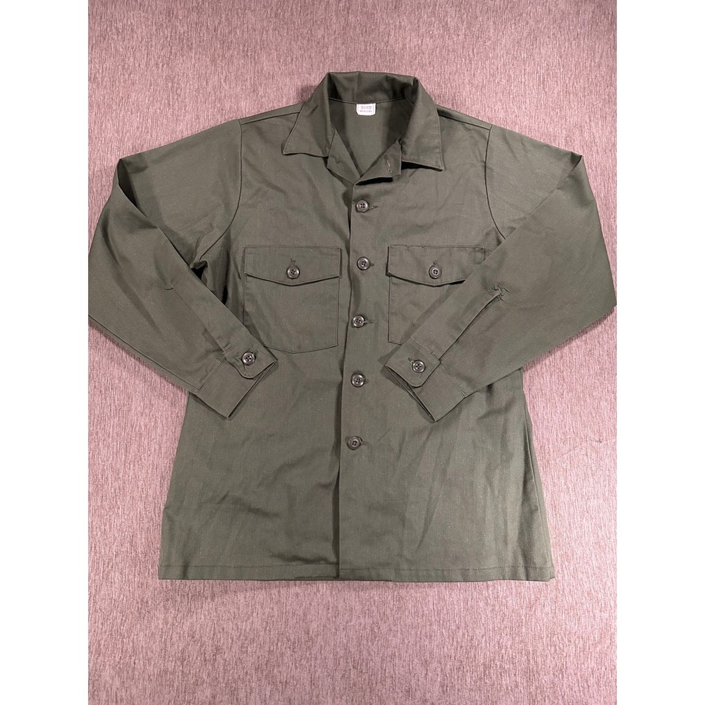 Vintage US Military OG-507 Utility Shirt Olive Green 15.5x33 Vanderbilt 1982